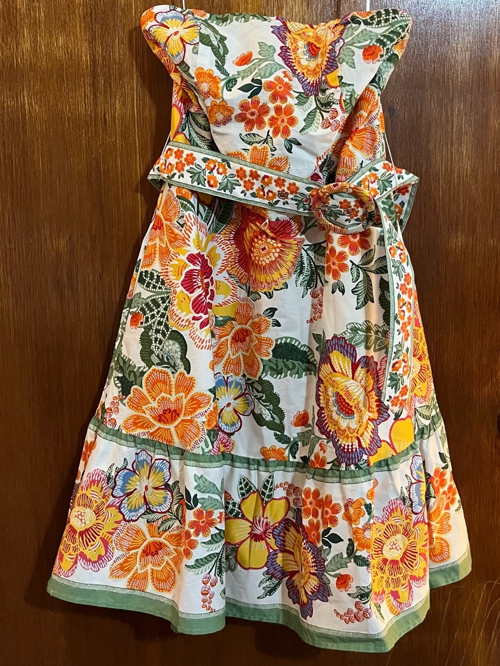Joie Strapless Floral Sundress in White with Orange & Green - Picture 2 of 7